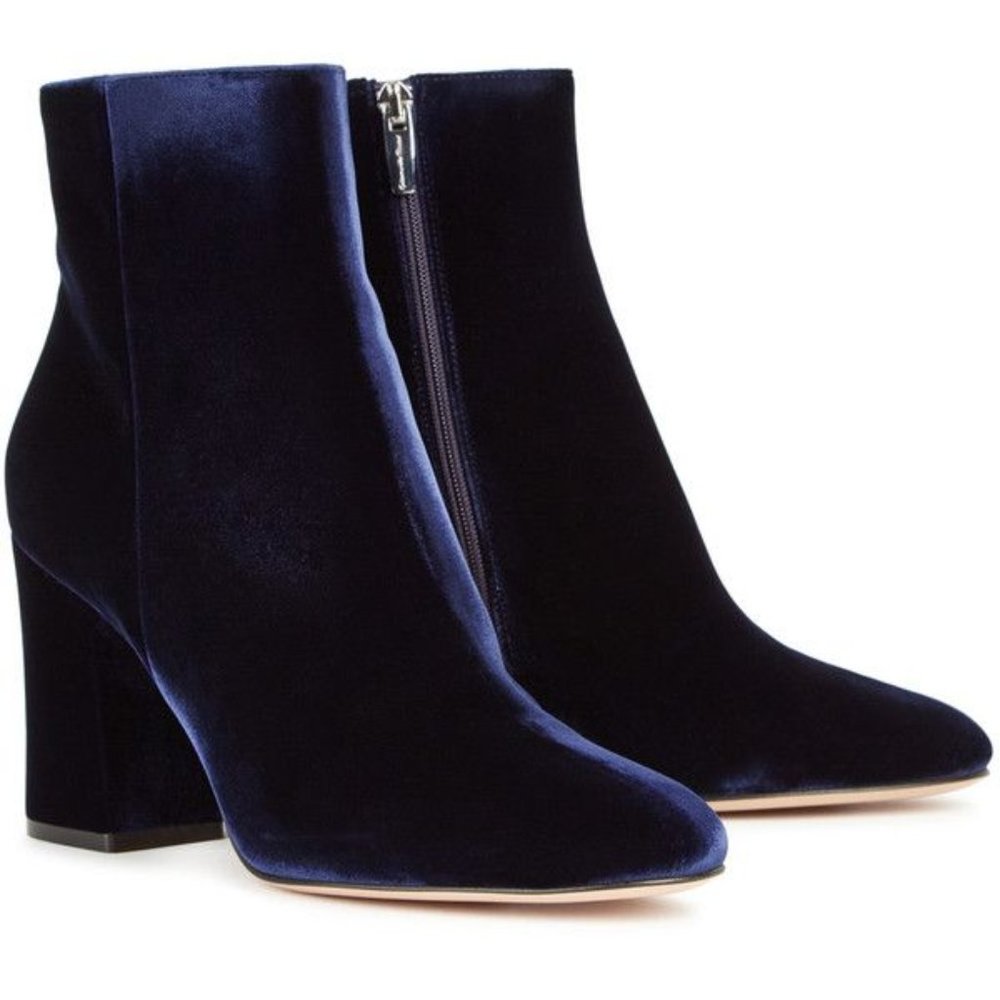 Gianvito Rossi Navy Velvet Ankle Boots